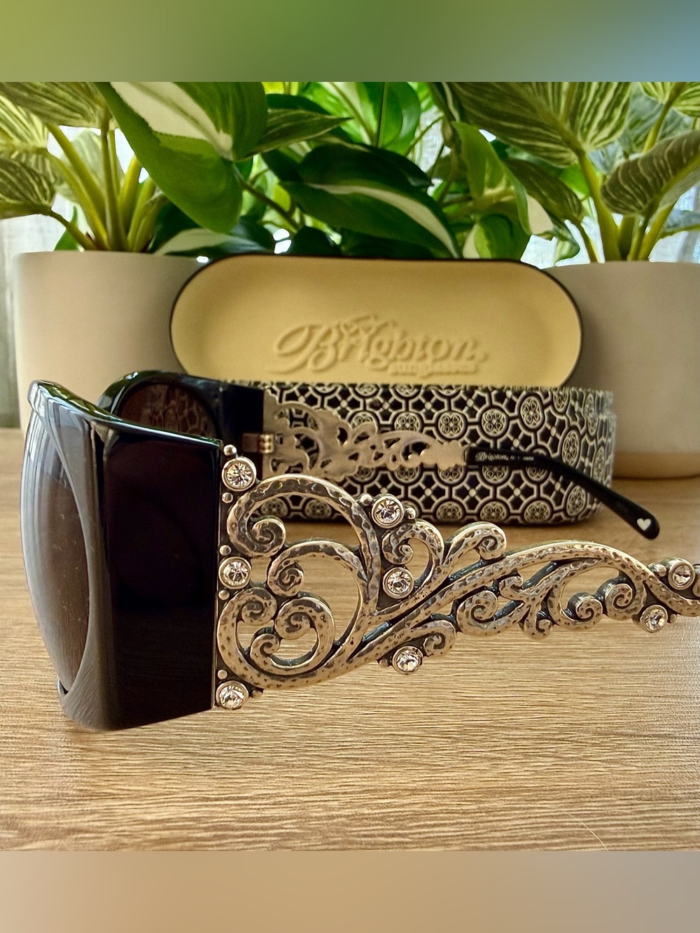 Brighton Black Sunglasses with Silver Filigree and Crystal Accents